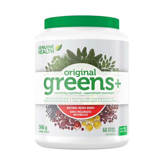 Genuine Health greens+ original superaliment nourrissant baies mélangées naturelles sans ogm 566g poudre