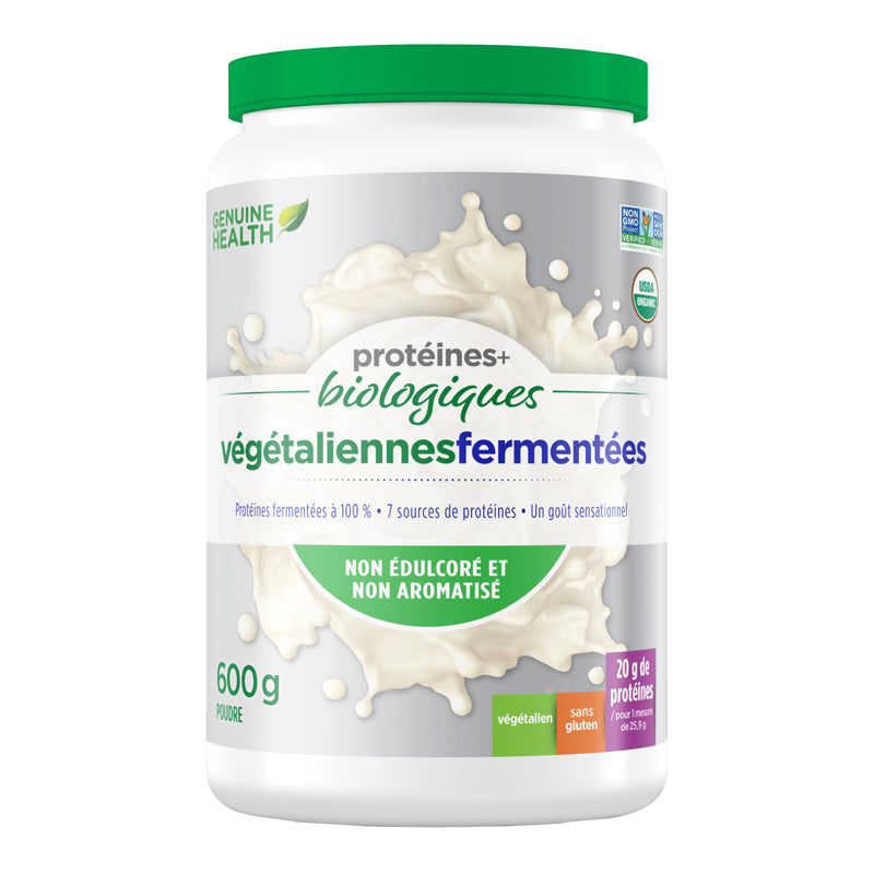 Genuine Health protéines+ biologiques végétaliennes fermentées végétalien sans gluten 20g protéines 600g non aromatisé