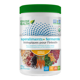 Genuine Health superaliments + fermentés biologiques pour l'intestin sans produit laitier sans soya sans gluten végétalien 273g poudre orange et gingembre