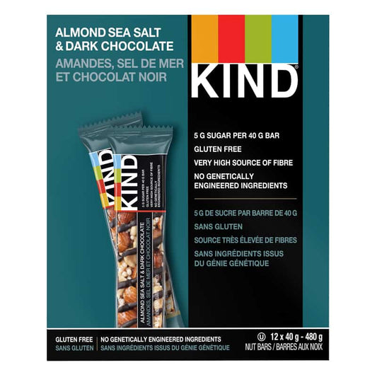 Amandes Sel de mer et chocolat noir||Kind bars - Almond sea salt & Dark chocolate 12 x 40G