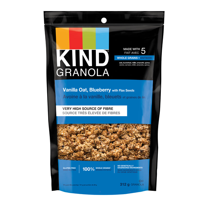 Kind Granola Grains Entiers Vanille, Bleuets & Graines De Lin Sans gluten 100% grains entiers Source de fibres