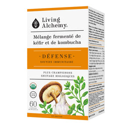 living alchemy mélange fermenté kéfir et kombucha défense soutien immunitaire plus champignons shiitake biologiques sans ogm 60 capsules