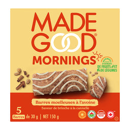 made good mornings nutriments extraits fruits et légumes barres moelleuses avoine saveur brioche cannelle sans noix 5 barres 30 g net 150 g