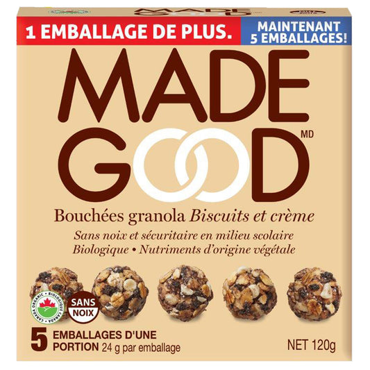 made good bouchées granola biscuits crème biologique nutriments origine végétale sans noix 5 24 g net 120 g
