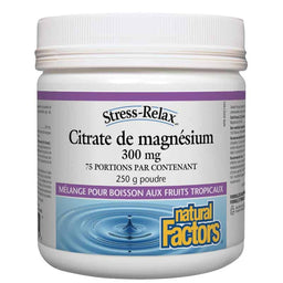 Natural factors stress relax citrate magnésium 300 mg poudre fruits tropicaux