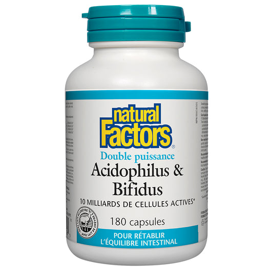 Natural factors acidophilus bifidus double puissance 10 milliards 