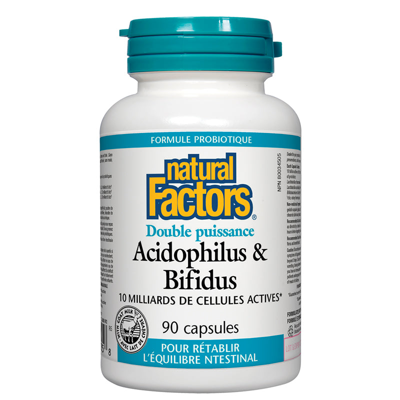Natural factors acidophilus bifidus double puissance 10 milliards