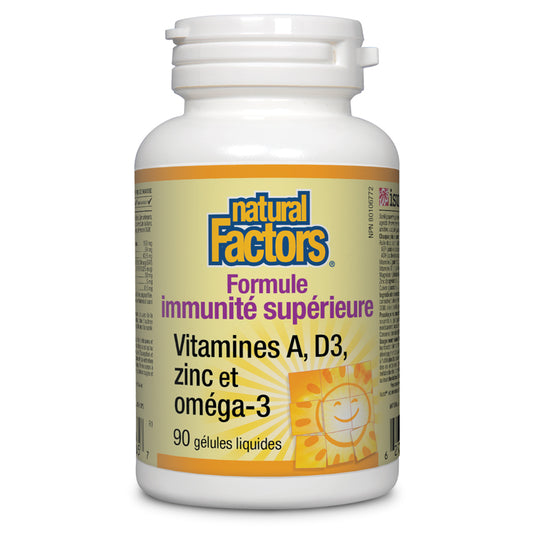 Natural factors formule immunité supérieure vitamines a d3 zinc oméga 3