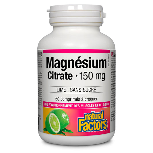 Natural factors magnésium citrate 150 mg croquer lime sans sucre