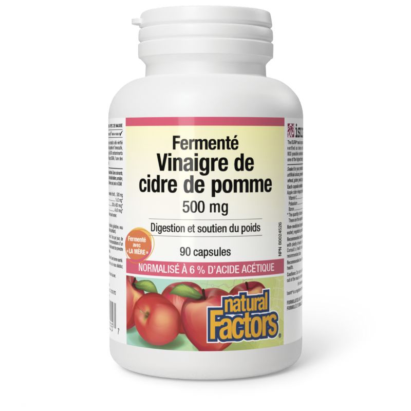 Natural Factors Vinaigre De Cidre De Pomme Fermenté 500 mg Avec la mère