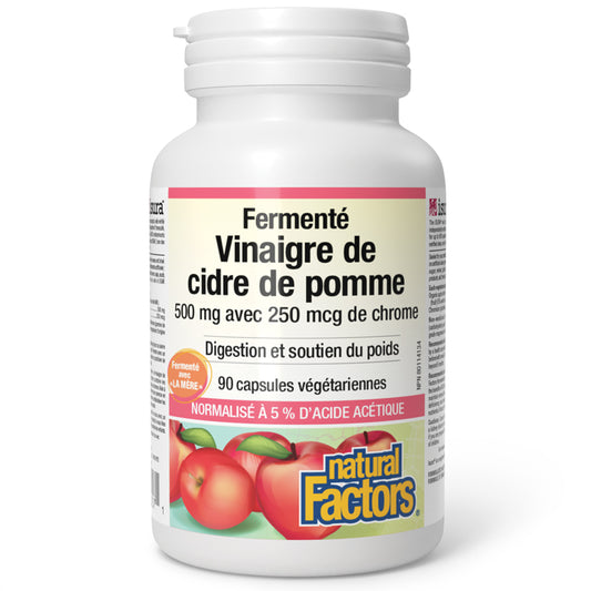 Natural Factors Vinaigre de cidre de pomme fermenté avec chrome Végane Sans OGM
