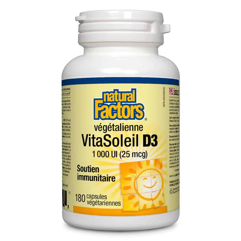 Natural factors vitasoleil d3 1000 ui 25 mcg végétalienne