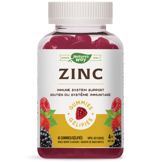 nature's way zinc soutien système immunitaire gummies gélifiés baies mixte