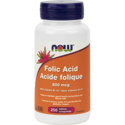 now acide folique 800mcg avec vitamine b-12 globules rouges 250 comprimés