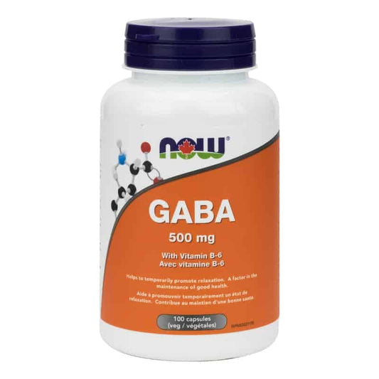 now gaba 500 mg avec vitamine b-6 état de relaxation 100 capsules végétales