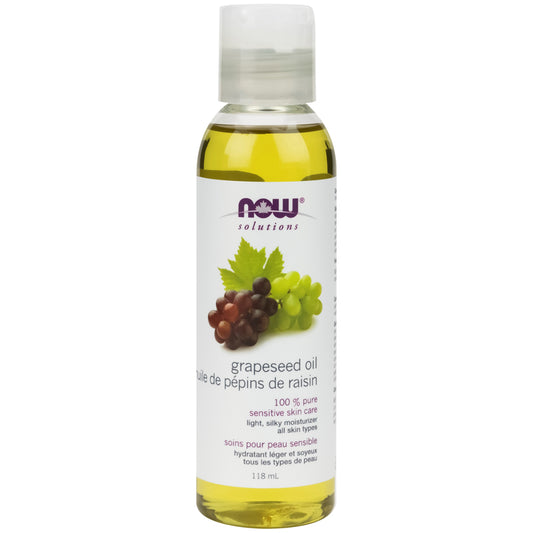 now huile pépins de raisin 100% pure soins peau sensible hydratant léger soyeux tous les types de peau 118 ml