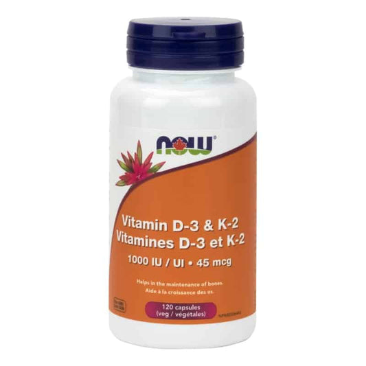 now vitamines d3 k2 1000 ui 45 mcg aide croissance des os sans ogm 120 capsules végétales