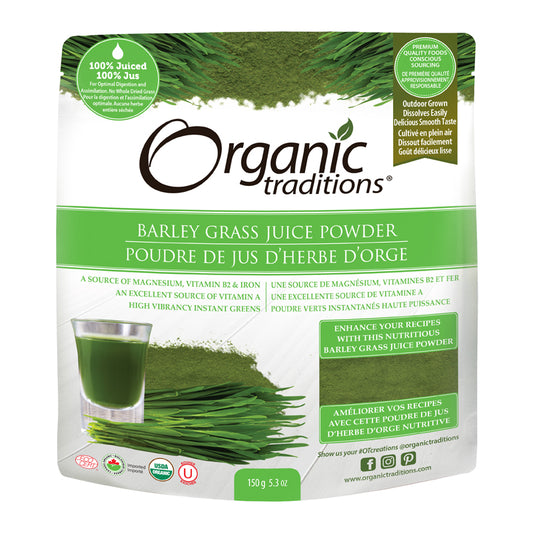 Organic traditions poudre de jus d'herbe d'orge biologique 150g poudre