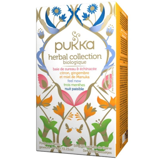 Pukka tisane herbal collection biologique baie de sureau, citron, gingembre et miel de manuka 20 sachets