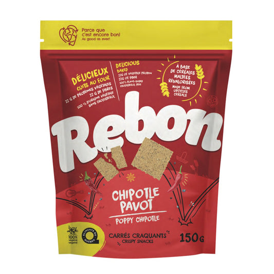 Rebon Rebon Craquelins Chipotle Pavot Aliment du Québec Protéines végétales Sans cholestérol
