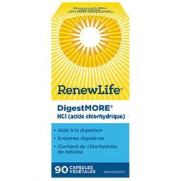 renewlife digestmore hci acide chlorhydrique aide digestion enzymes digestives contient chlorhydrate de bétaïne 90 capsules végétales