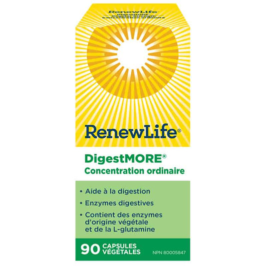 renewlife digestmore concentration ordinaire aide digestion enzymes digestives contient enzymes origine végétale et l-glutamine 90 capsules végétales