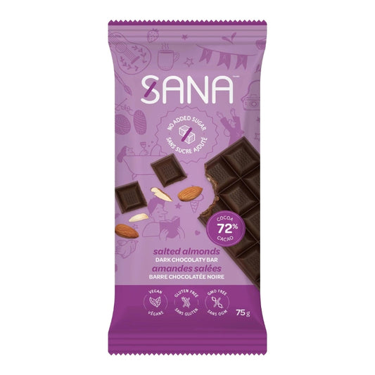 sana Barre chocolatée noire - Amandes Salées Dark chocolaty bar - Salted Almonds