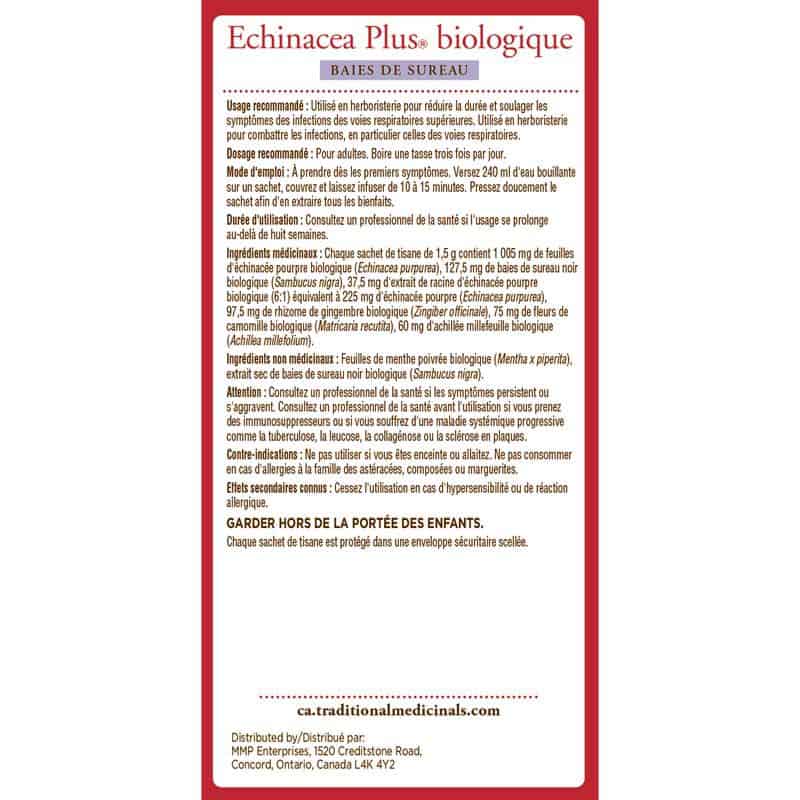Traditional medicinals tisane saisonnier echinacea plus biologique baies de sureau sans caféine infections voies respiratoires