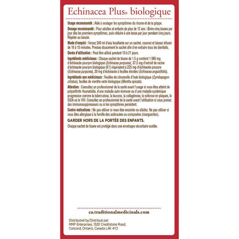 Traditional medicinals tisane saisonnier echinacea plus biologique originale menthe verte sans caféine rhume grippe