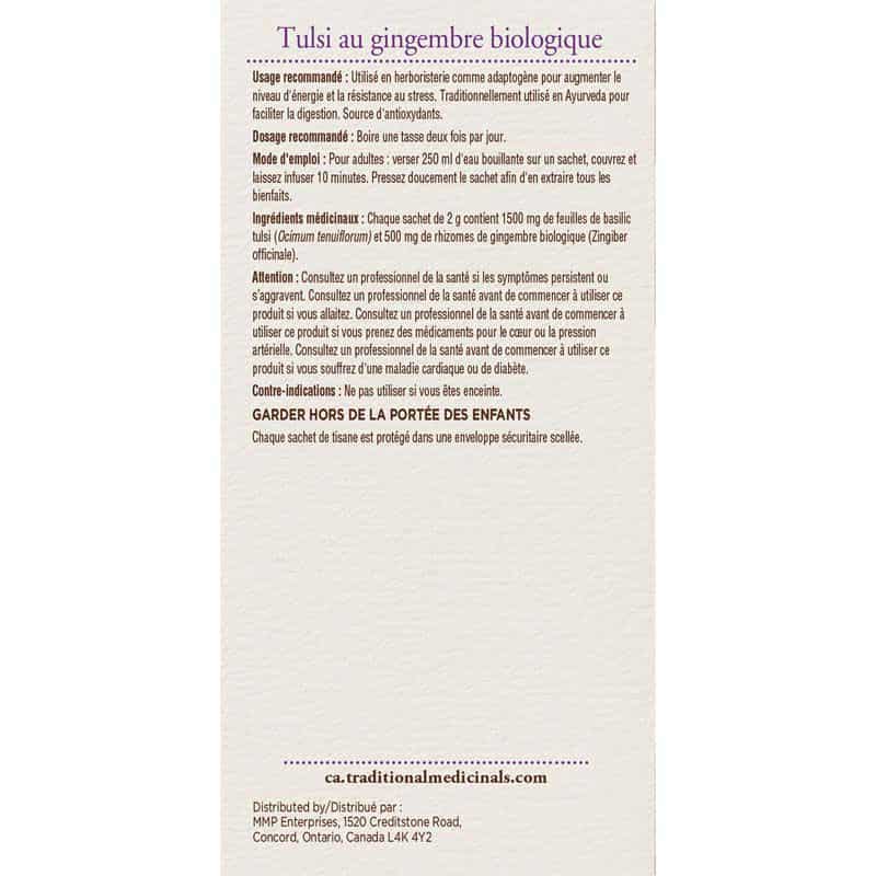 Traditional medicinals tisane quotidienne tulsi gingembre biologique sans caféine