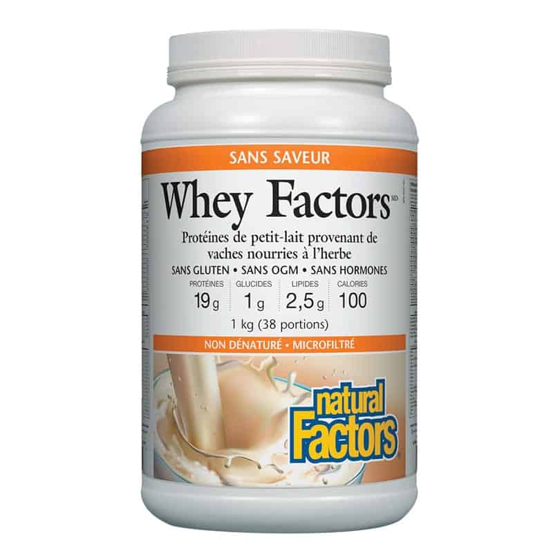 Natural factors whey factors protéines petit lait sans gluten sans saveur